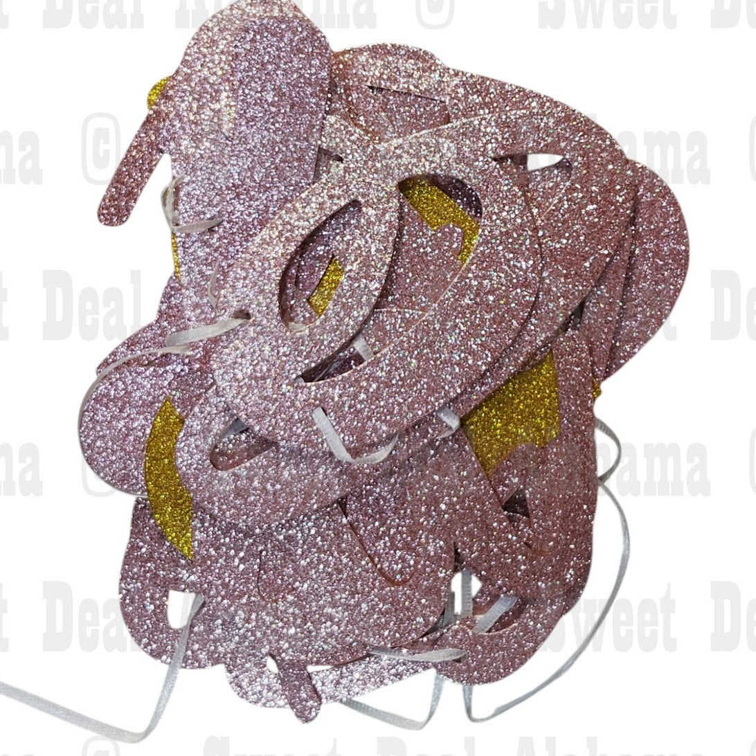 Party Banner "50 & Fu*ing Fabulous” Rose/Gold Glitter Paper Banner, Pre-Strung