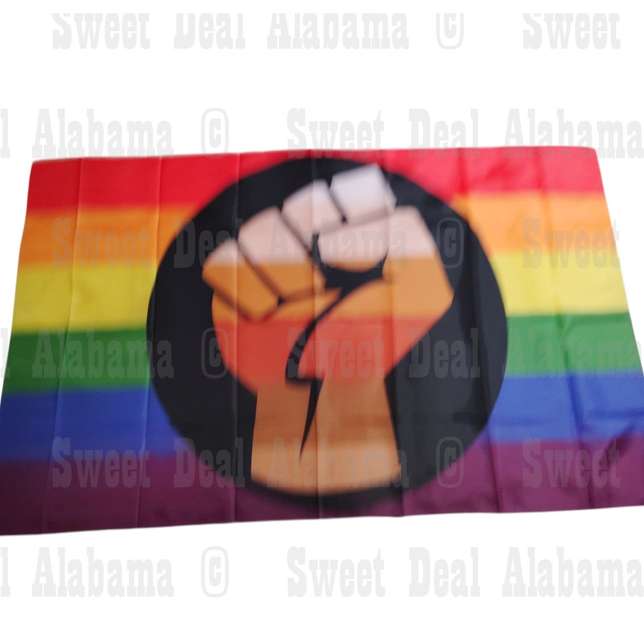 LGBTQ Pride Flag 59"x35" - Rainbow Banner w/ Fist, Brass Grommets