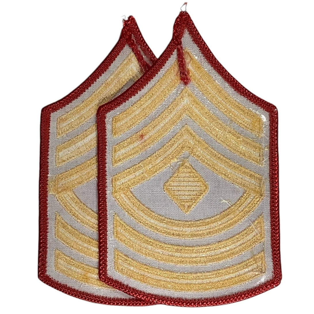 1 Set- USMC First Sergeant, Gold on Red Embroidered Chevrons, Female