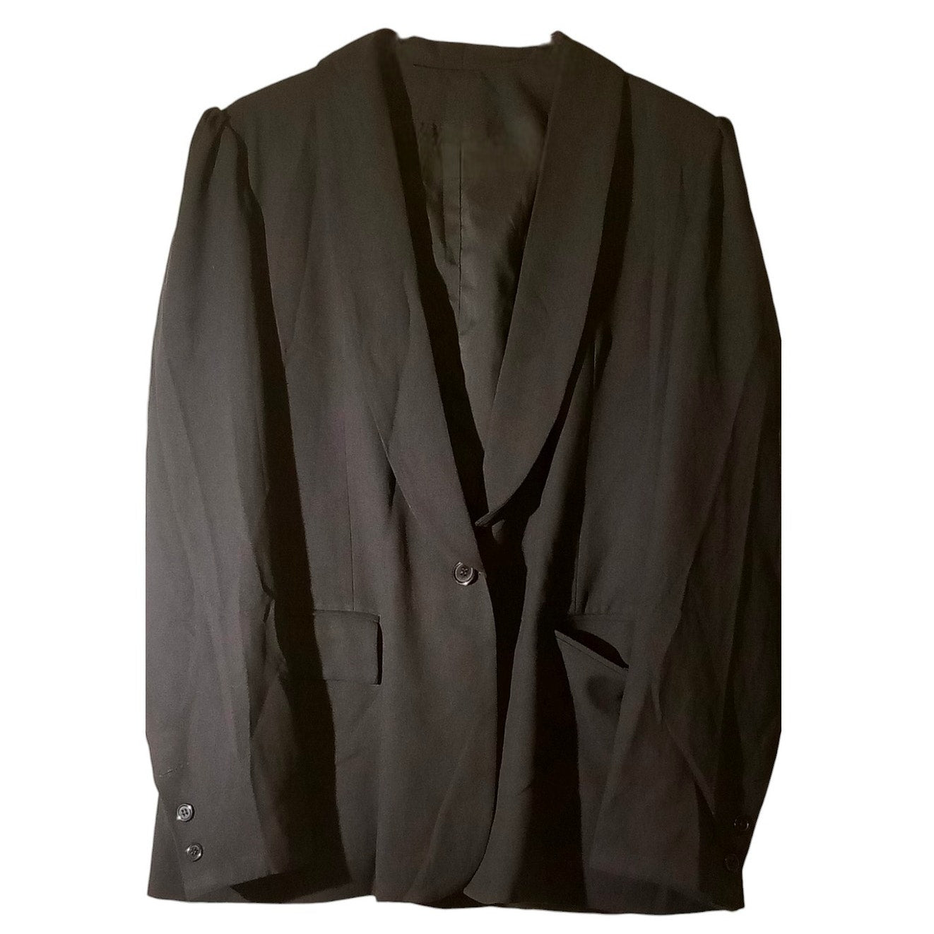 Casual Work Office Elegant Open Front One-Button, Full Lapel Blazer Black, L