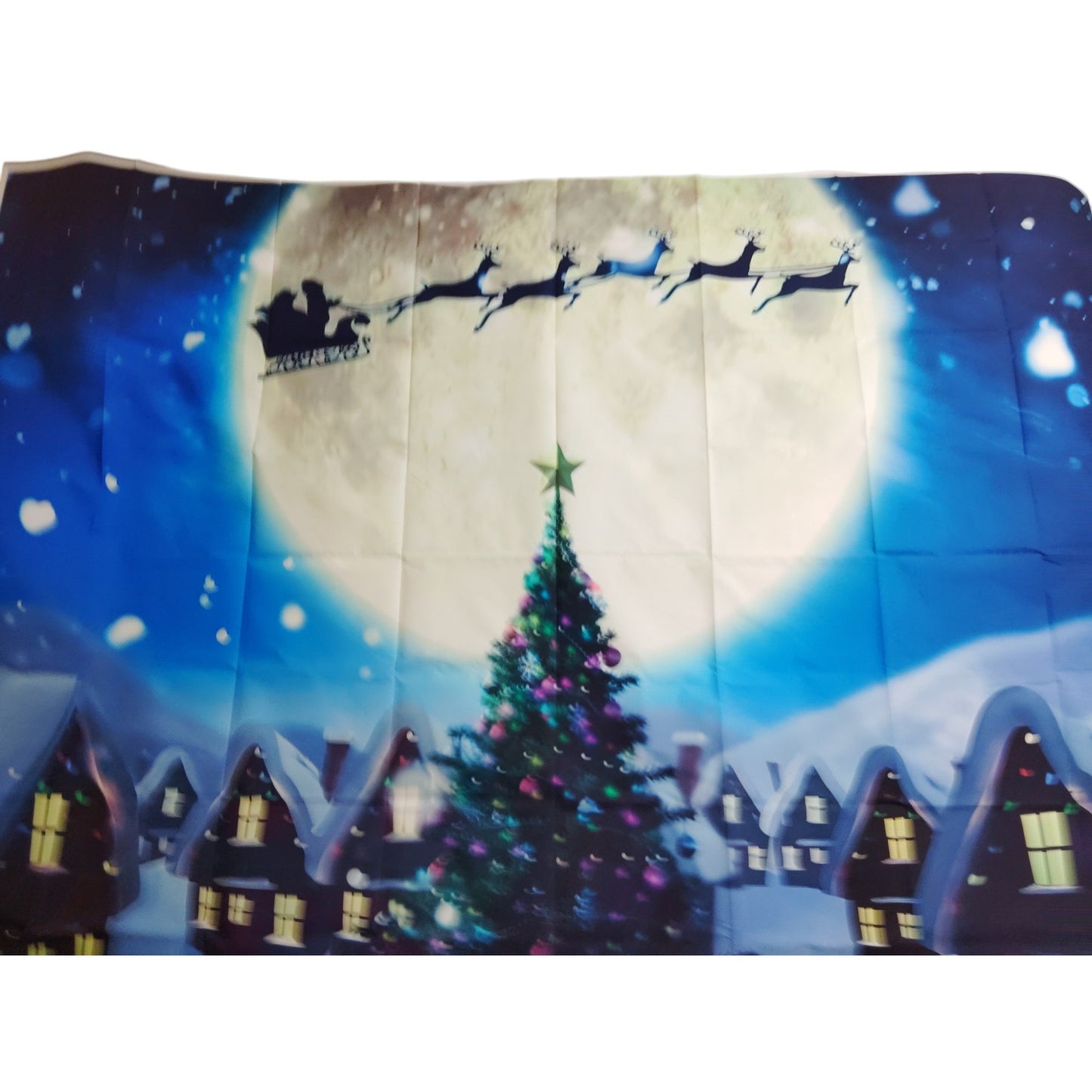 Polyester 7x5ft Christmas Eve Backdrop – Santa Sleigh, Snowy Forest, Moonlit Night