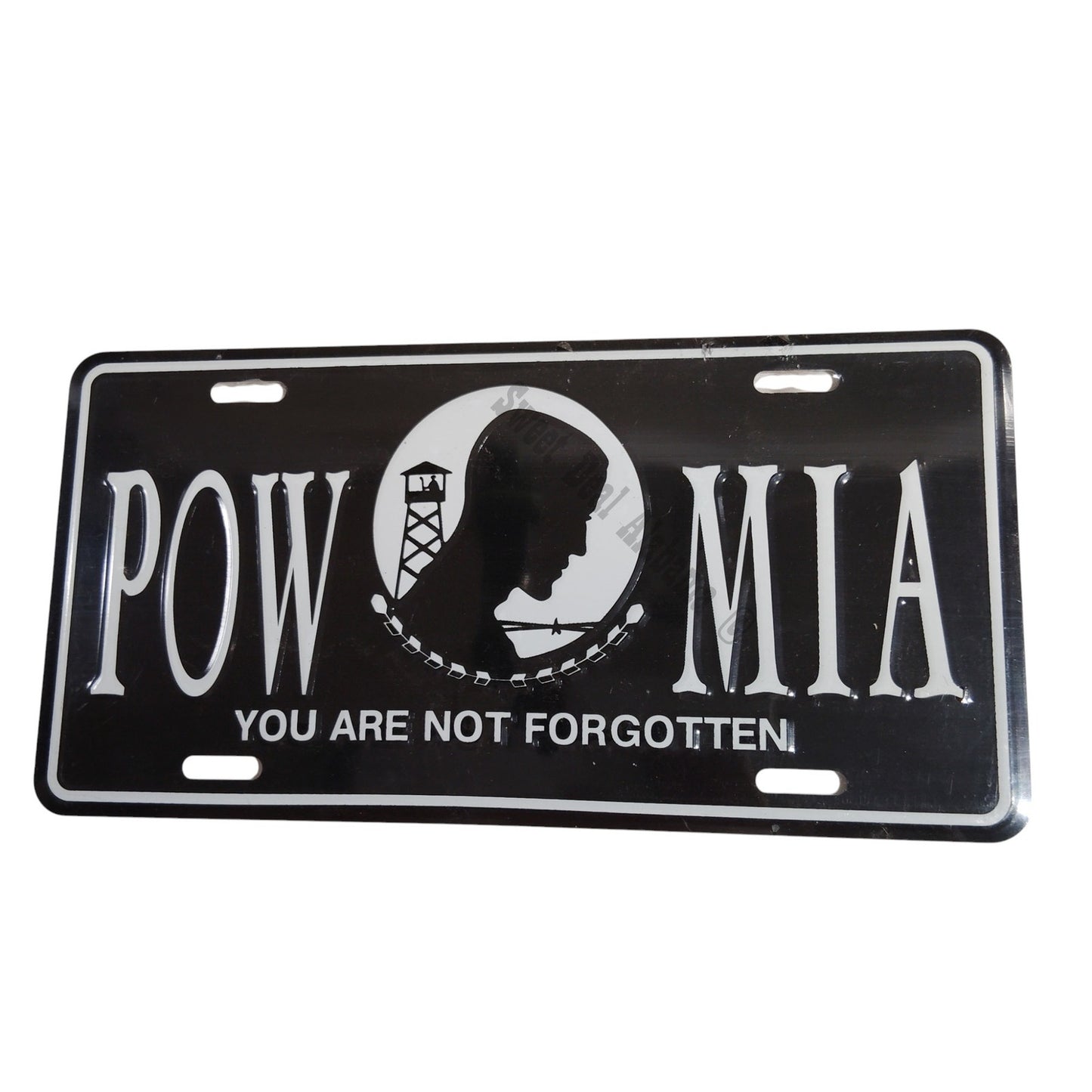 POW MIA - You Are Not Forgotten - 12" x 6", White Text, Black Background Car Tag