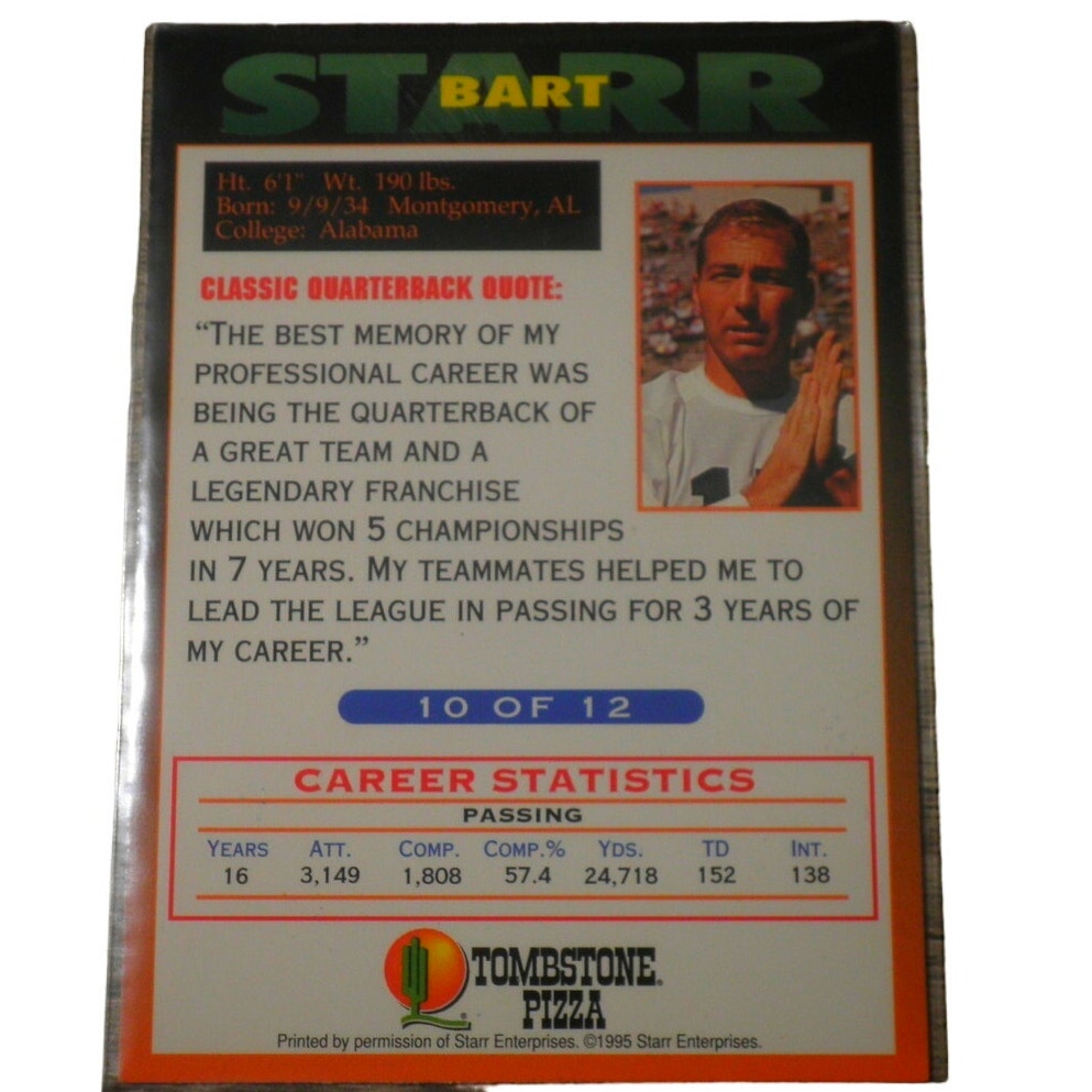 Bart Starr 1995 Tombstone Pizza Classic Quarterback Series #10 of 12 Set - NMMT