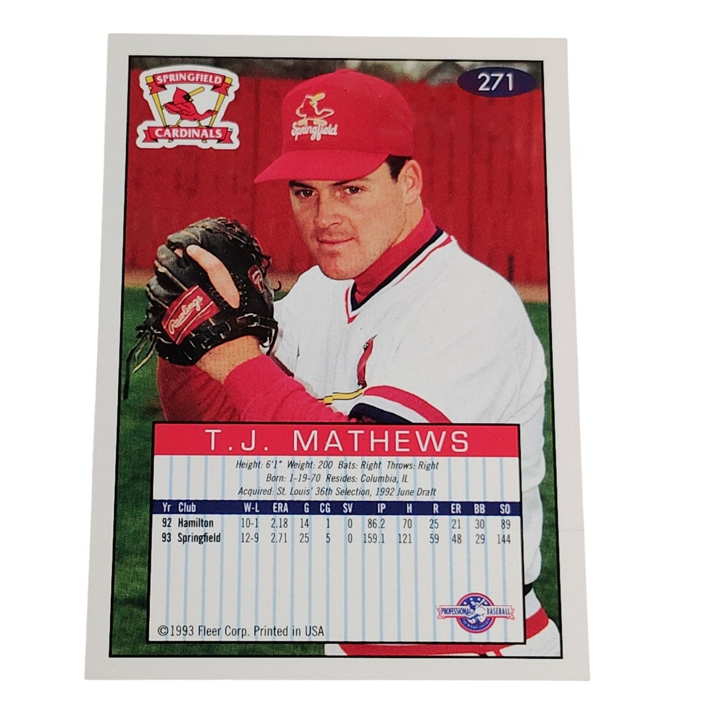 T.J. Mathews, Springfield Cardinals, #271, 93-94 Fleer Excel Minor Leagues