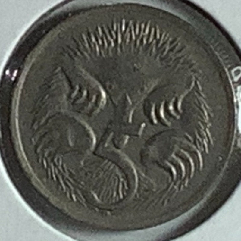 Australia 5 Cents, 1968, Queen Elizabeth II, Reverse: Short-Beaked Echidna