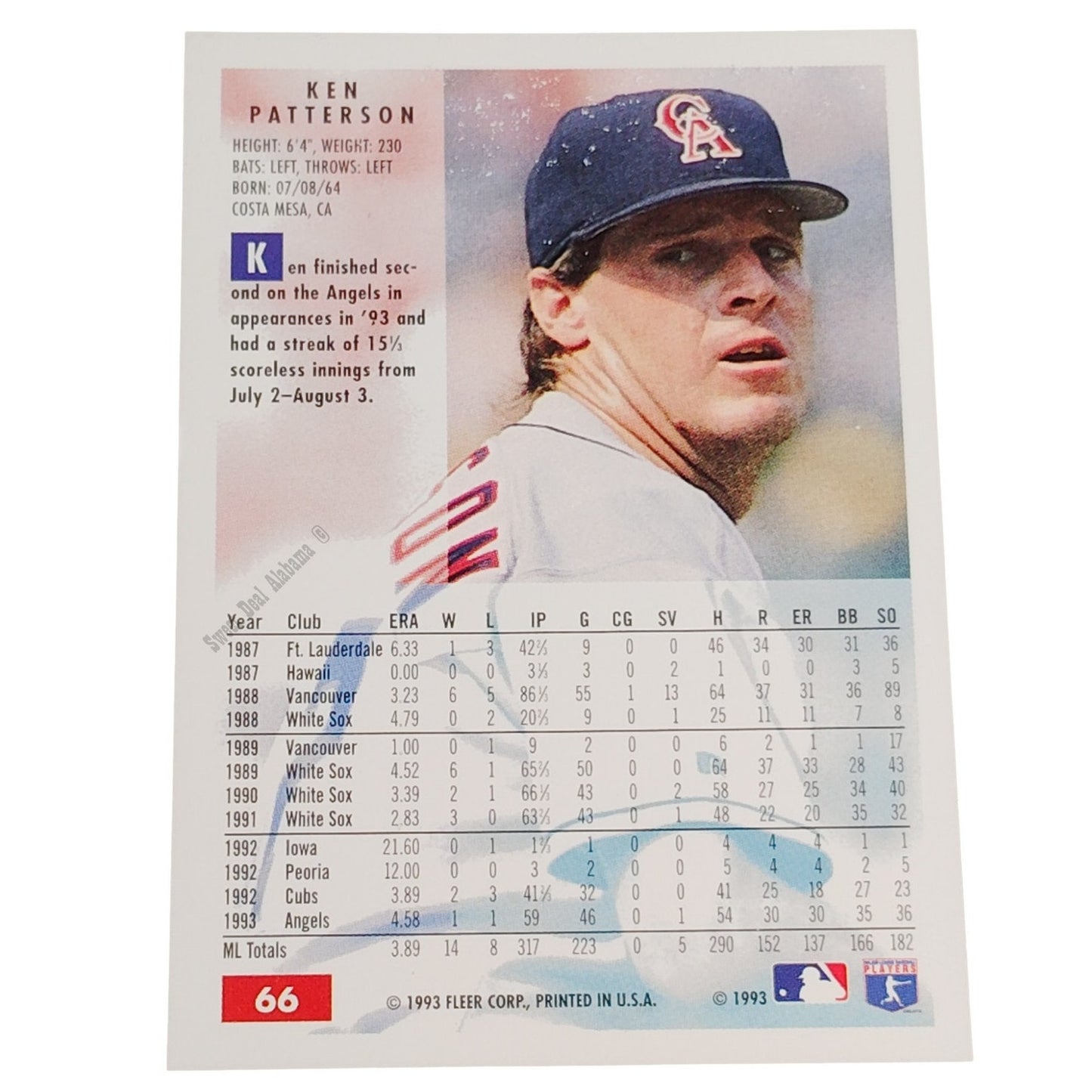 Ken Patterson, California Angels, #66, 1994 Fleer Baseball Collector's Card