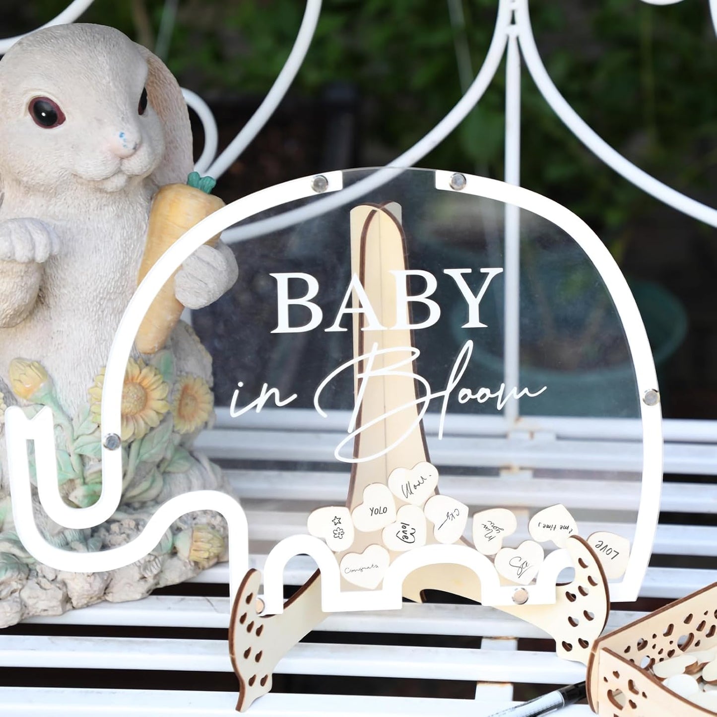 Elephant Guest Book Alternative – Baby Shower Sign‑In Frame w/ 80 Guest Hearts