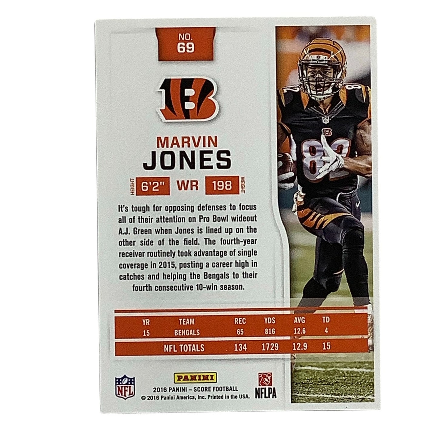 Marvin Jones, Cincinnati Bengals, NFL, Panini Score 2016, Card 69, EX/NM