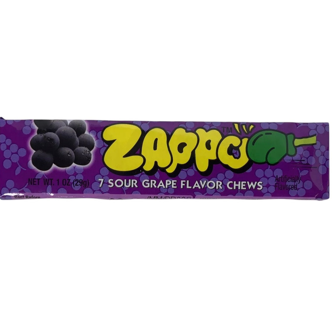 Zappo Sour Chews Grape Flavor 30-Pack 1oz Each Individually Wrapped, Sealed Box