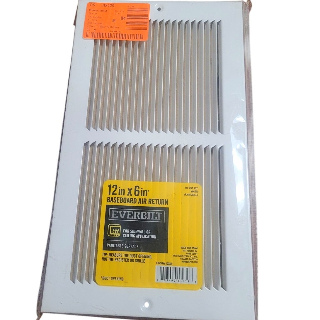Everbilt 12 in. X 6 in. 1-Way Steel Baseboard Return Air Grille in White