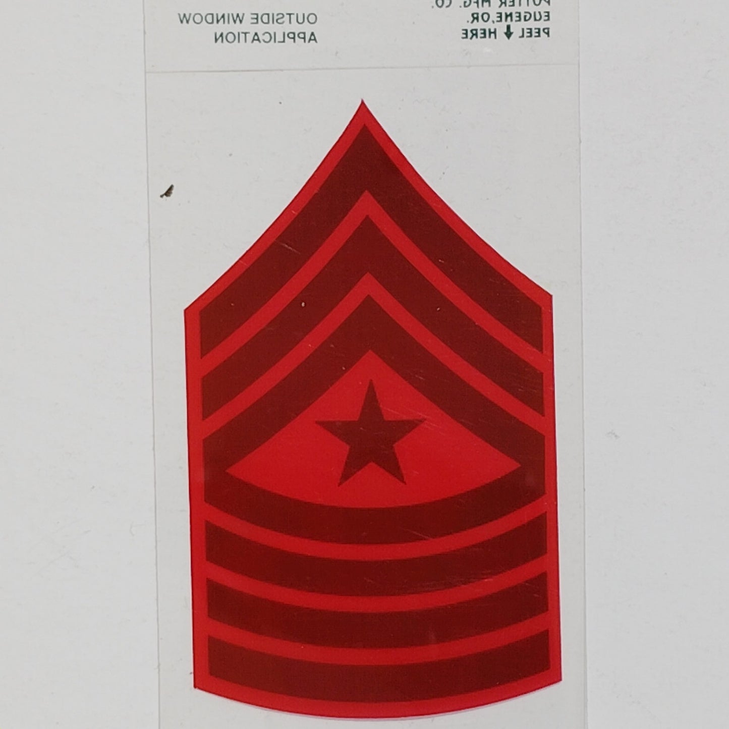 USMC Sergeant Major Chevron Decal – 2" x 3.25" Vinyl – Subdued Gray on Red