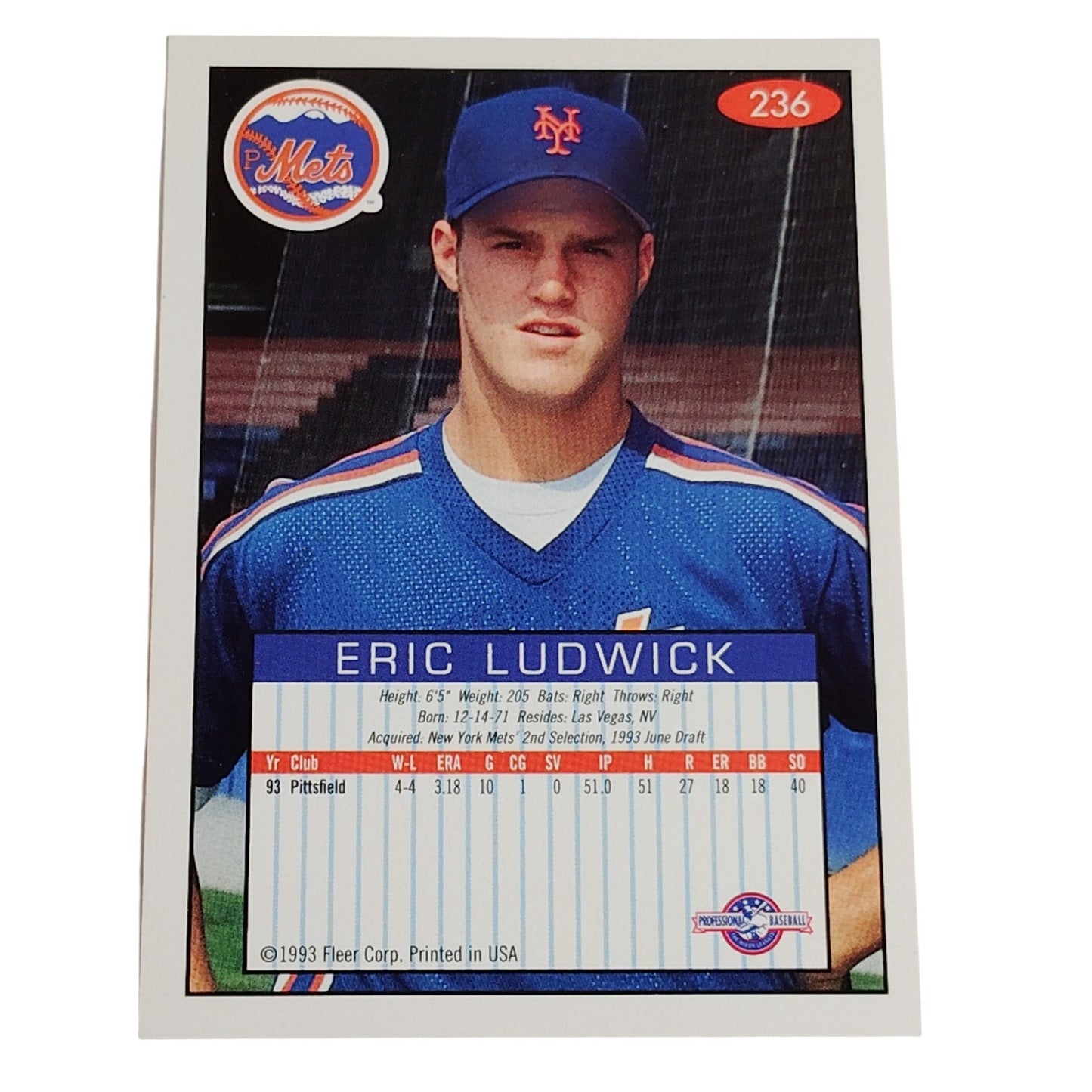 Eric Ludwick, Pittsfield Mets, No. 236, 93-94 Fleer Excel Minor Leagues