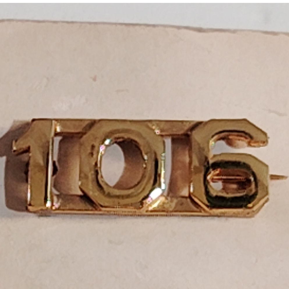 Early/Mid 1900s Brass C-Clasp "106" Collar Devices 3/8"H Hat / Lapel Pins Set