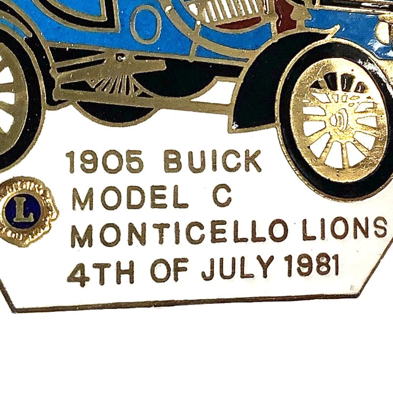 Vintage July 4th 1981 Lions Club Int. 1905 Buick Model C Pin, Monticello