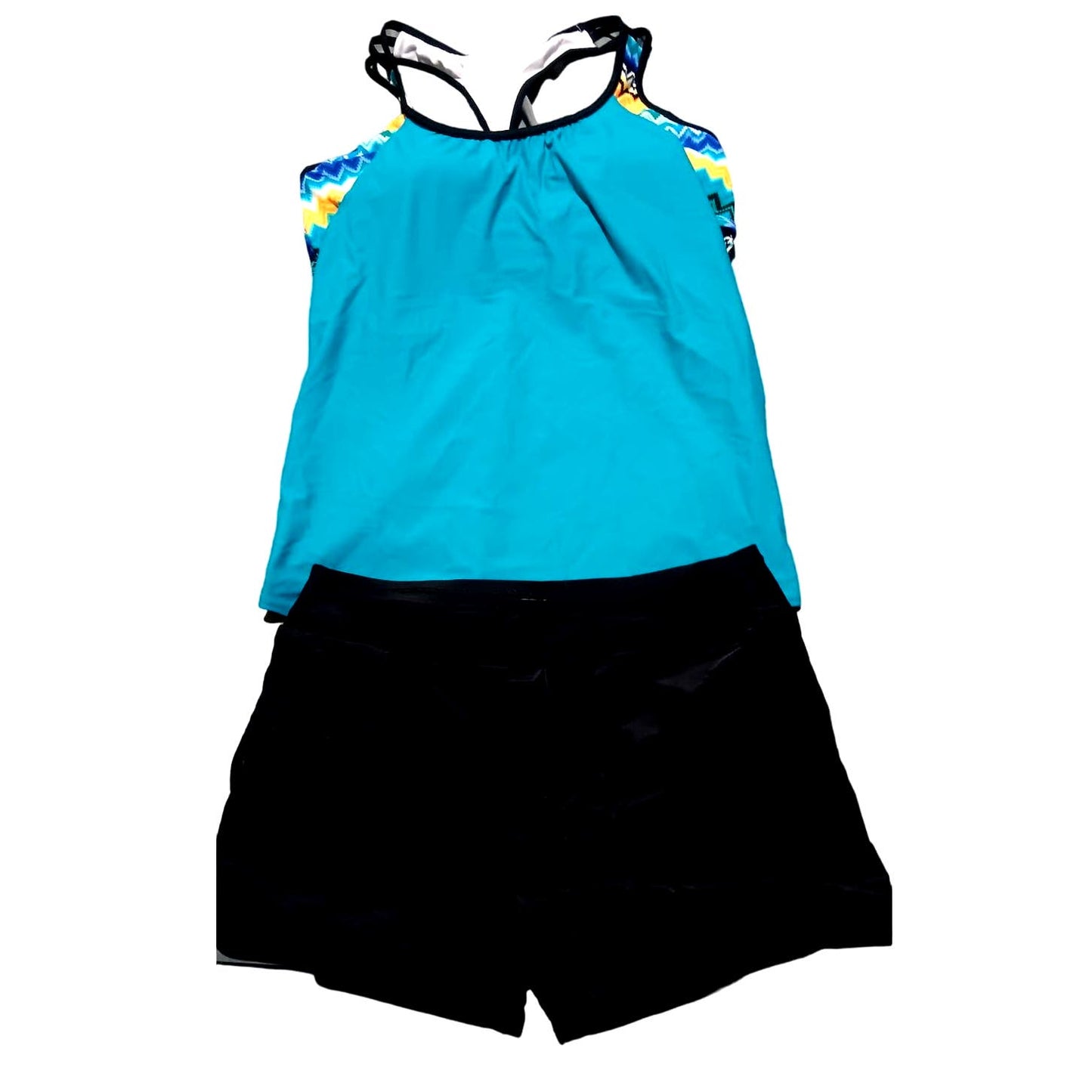 Strappy Blouson Printed T-Back Push Up Tankini Tops Padded Sporty Green L 12-14