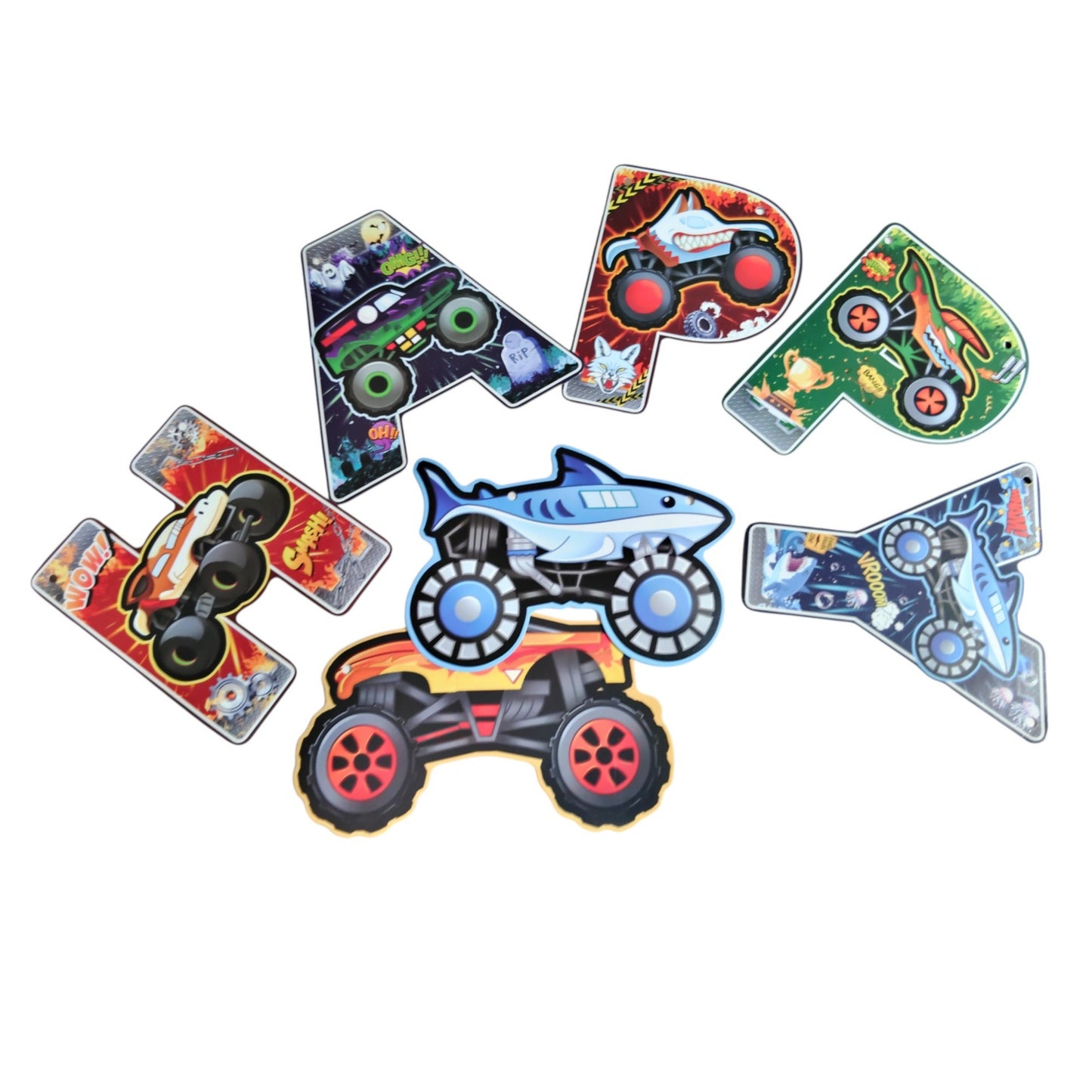 Monster Trucks Happy Birthday Banner/Garland | Party Decoration | 1 Set