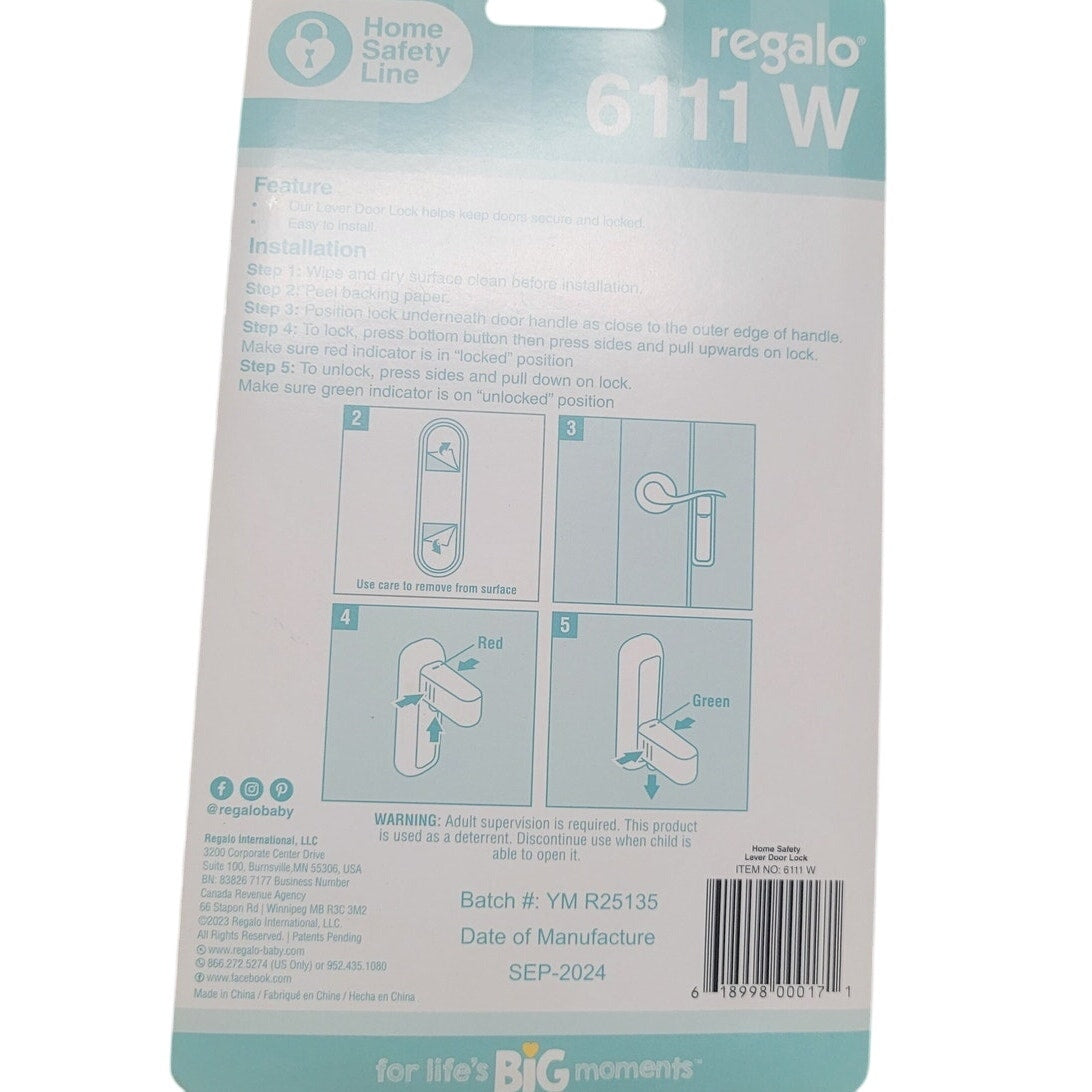 Regalo White Plastic Lever Handle Lock 1 Pk Model 6111W