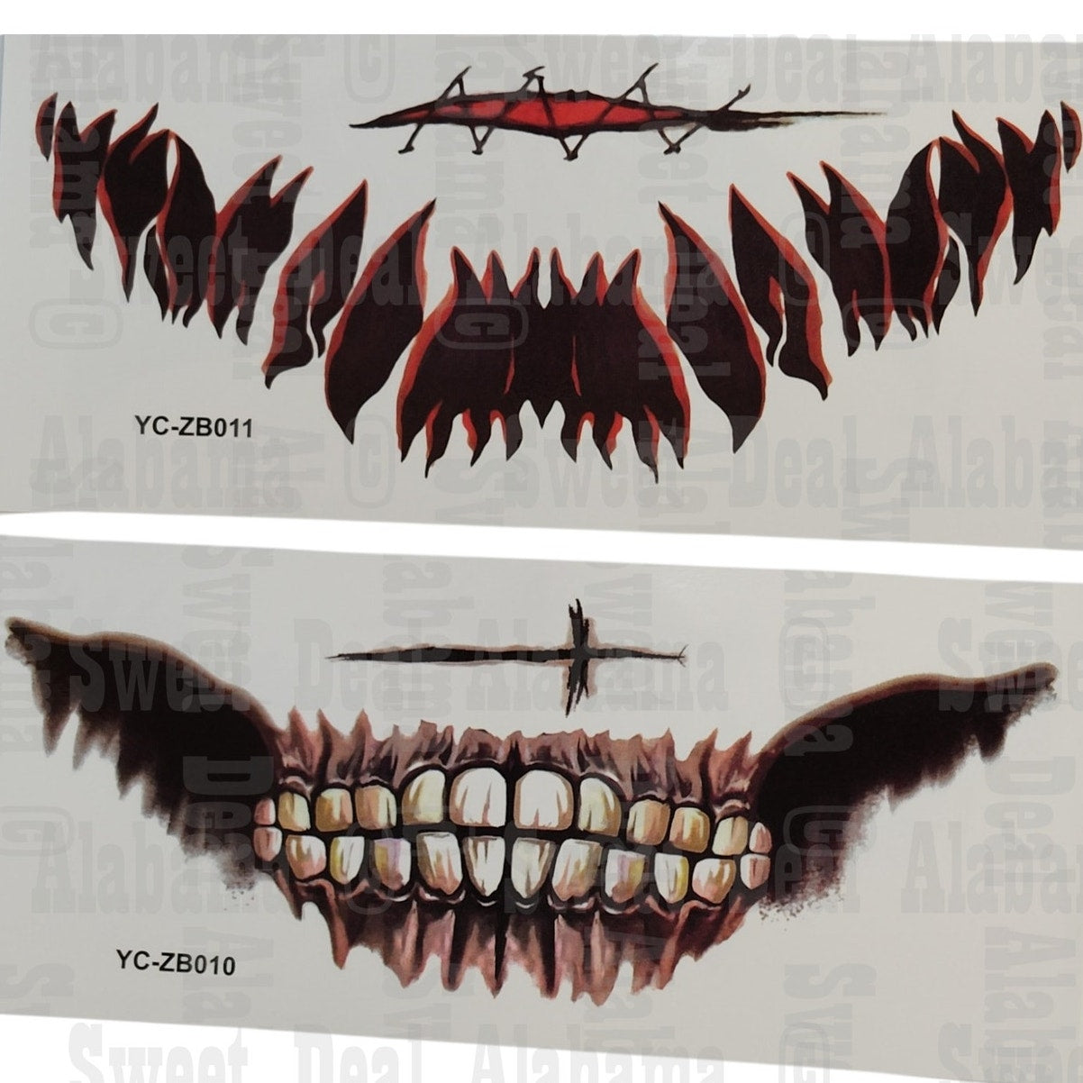 Halloween Realistic Big Mouth Tattoos, 12 Sheets, Waterproof, Punk Style