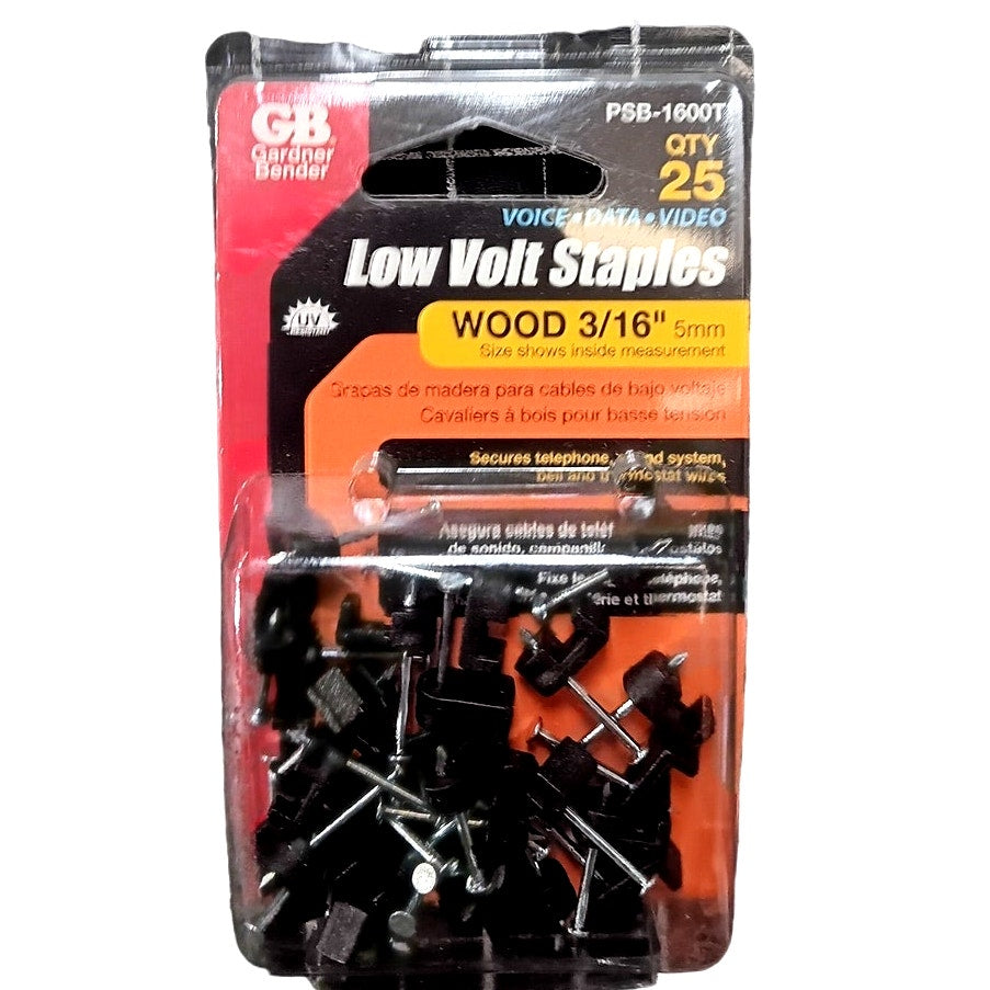 125 CT. Gardner Bender, 3/16-Inch, Black PSB-1600 Low-Voltage Cable Staples