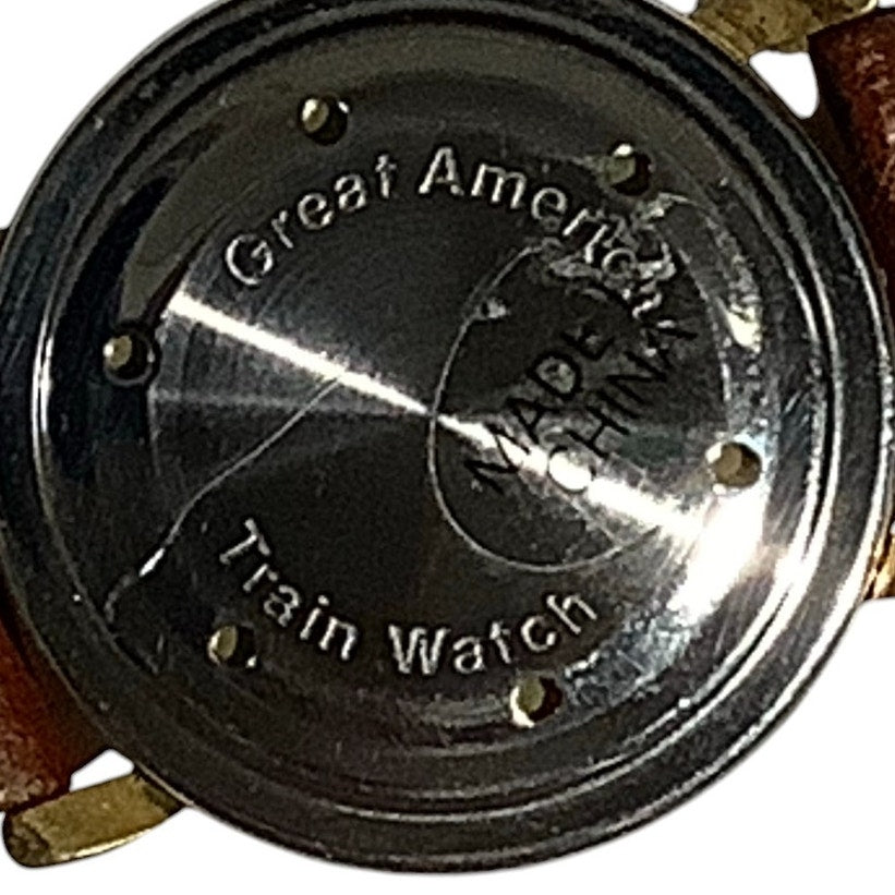Great American Unisex Gold Tone Wristwatch, Brown Leather Band, Non-Operable