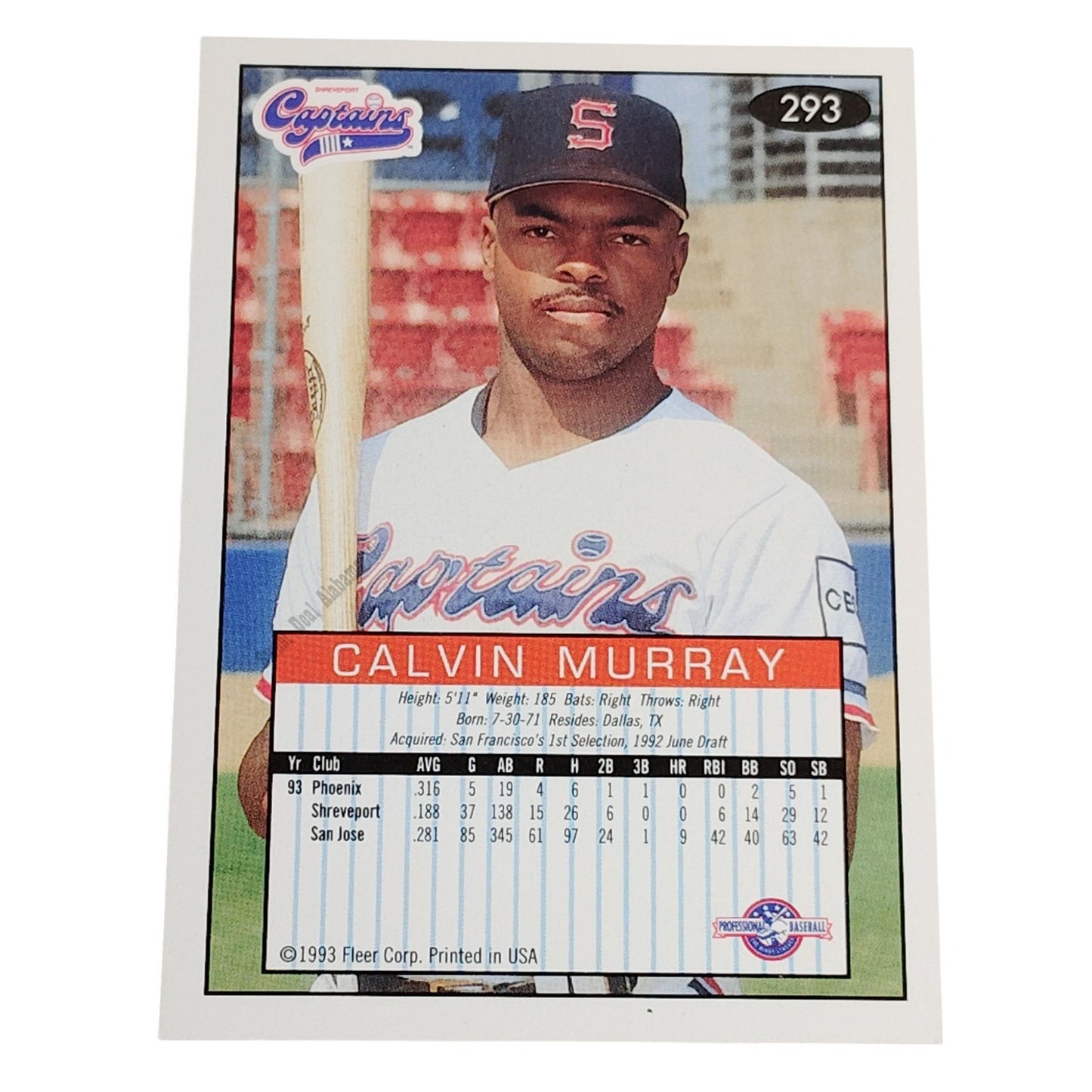 Calvin Murray, Shreveport Captains, #293, 93-94 Fleer Excel Minor Leagues