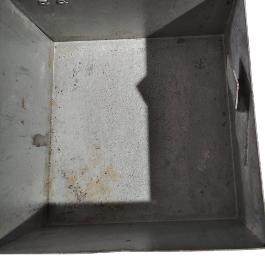 Vintage Galvanized Steel Box – Swing Clip Closure, 5-3/8" Square Industrial Storage