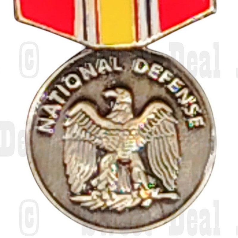 National Defense Mini Medal Hat, Lapel Collectors Pin 1-1/4"H x 11/16"W