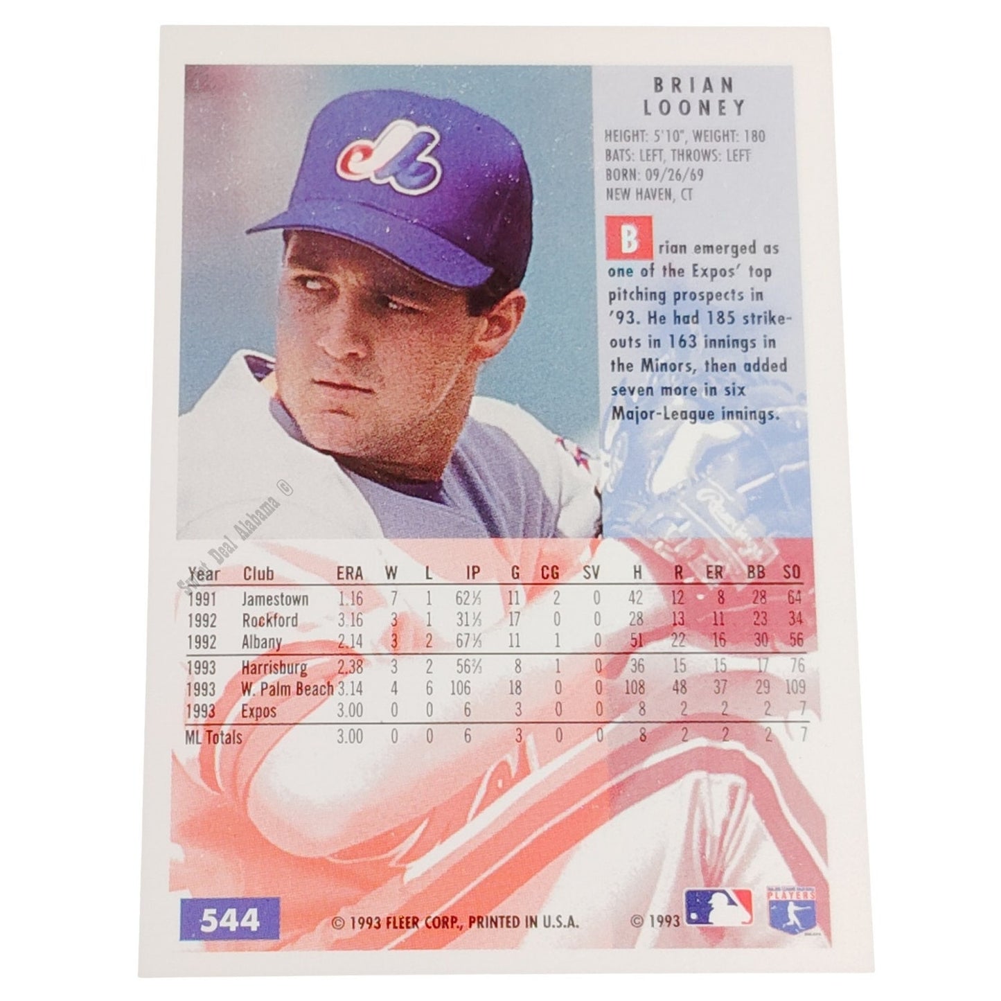 Brian Looney, Montreal Expos, #544, 1994 Fleer Baseball Collector's Card