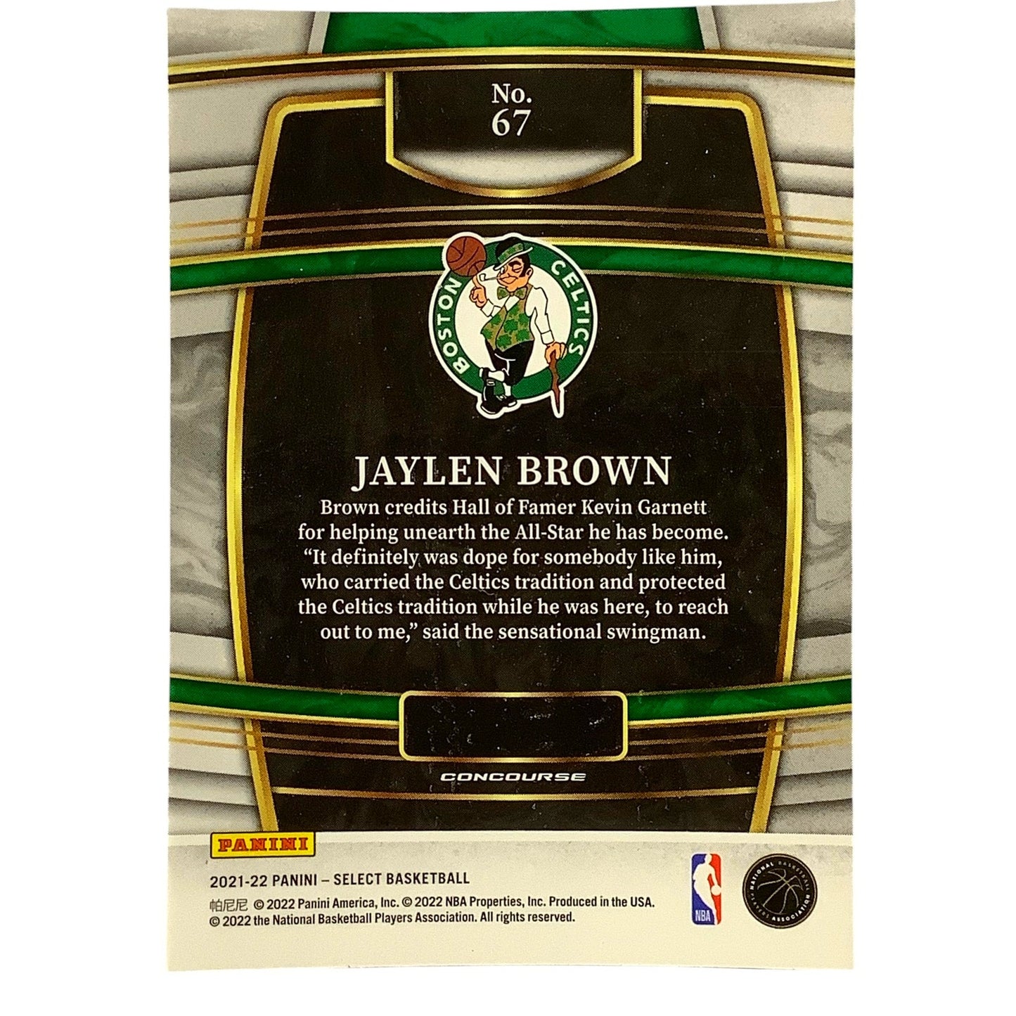 Jaylen Brown, Boston Celtics, Card #67, 2021-22 NBA Panini Select