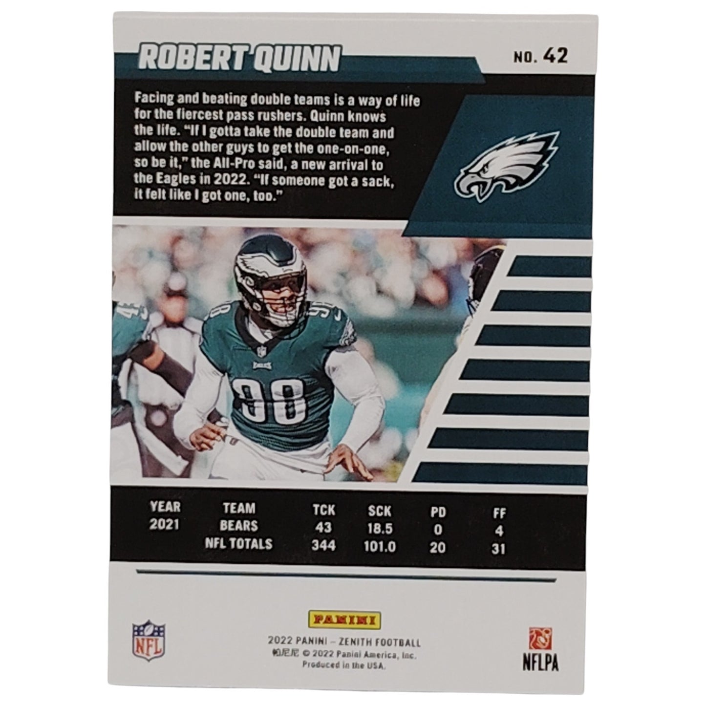 Robert Quinn, Philadelphia Eagles, NFL 2022 Panini-Zenith Card 42, EX/NM