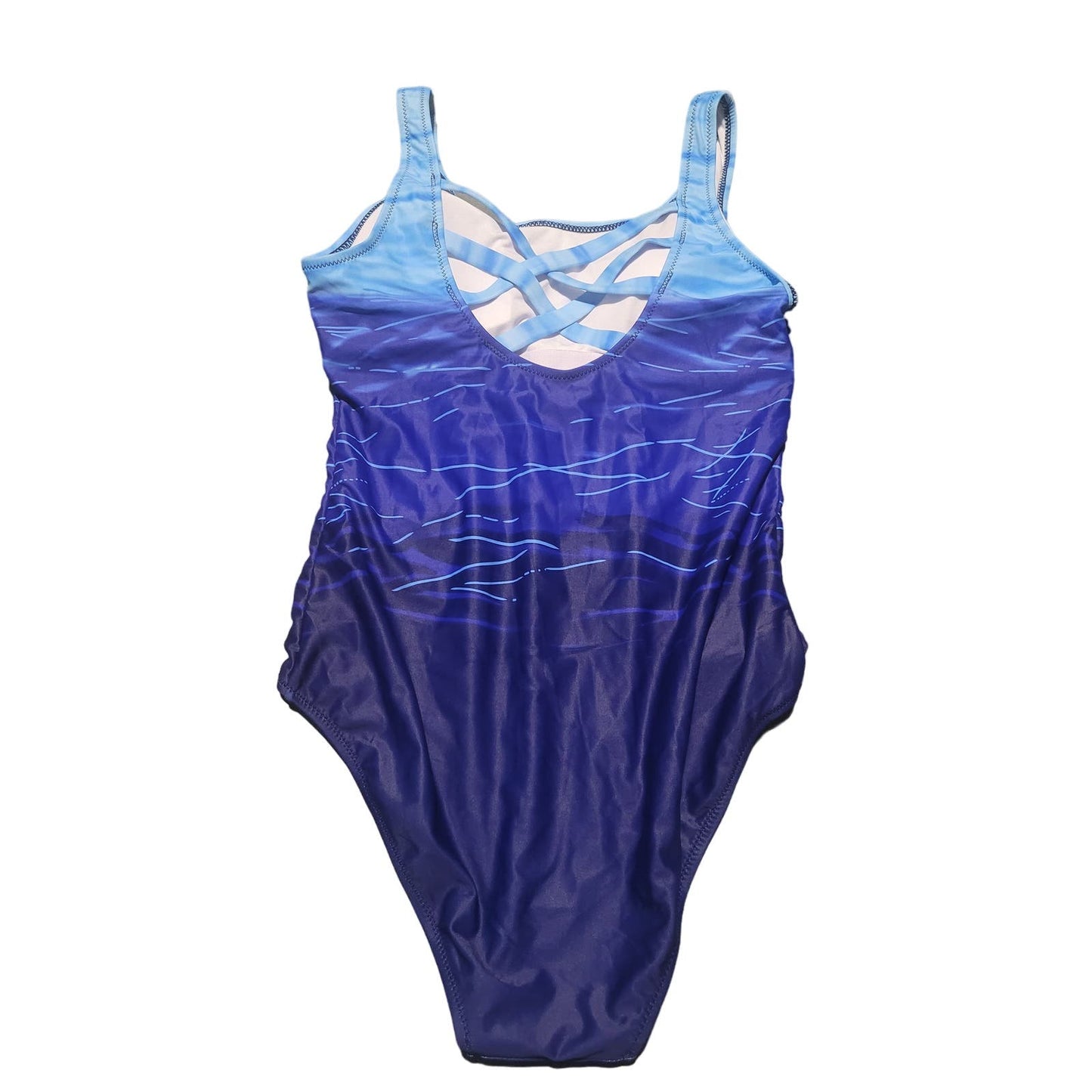 One-Piece Swimsuit Criss Cross Back Cheeky Push Up Sports Monokini, Blue, M