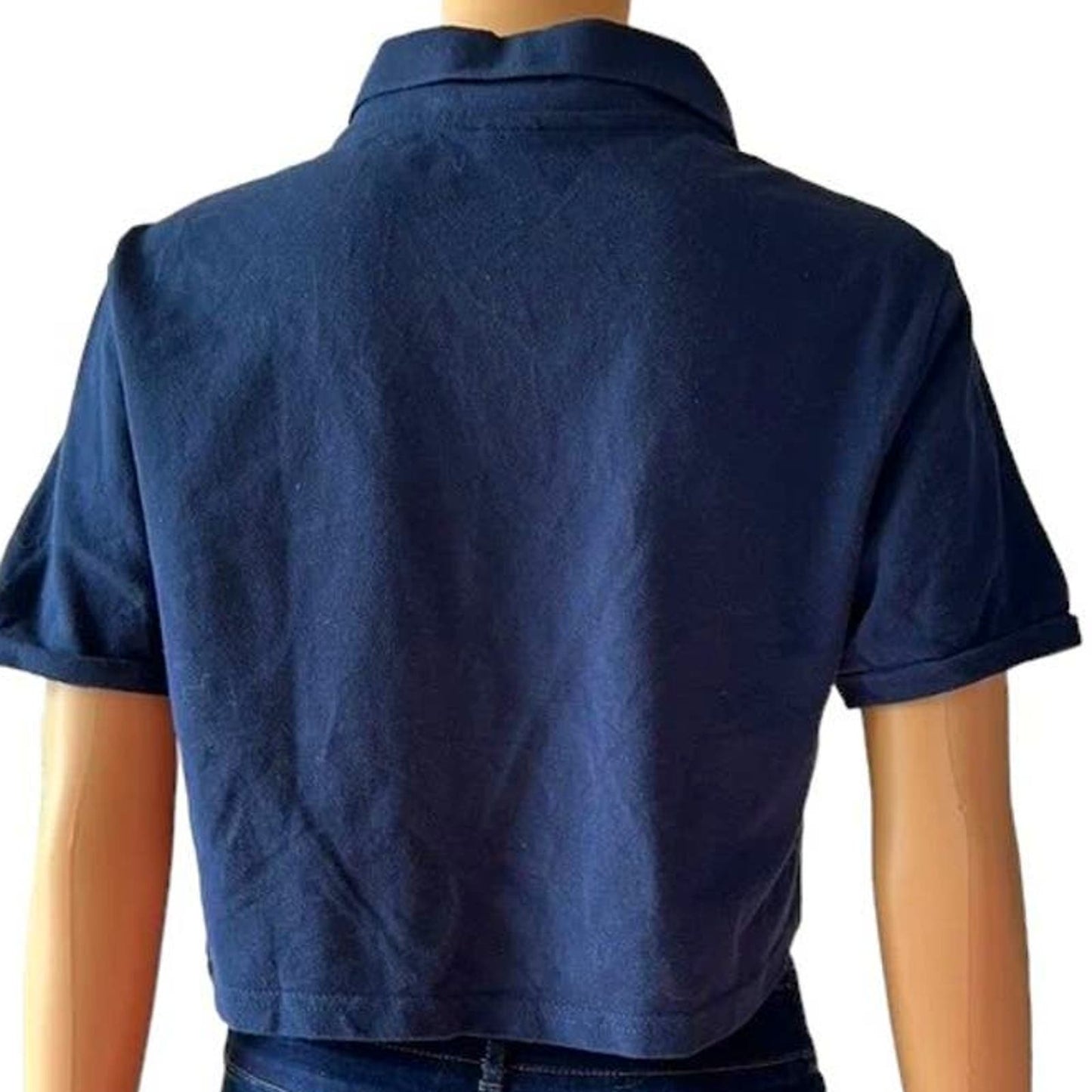 Wild Fable Women's Polo Style Cropped Top, 3-Button Shirt, Navy Blue, Small