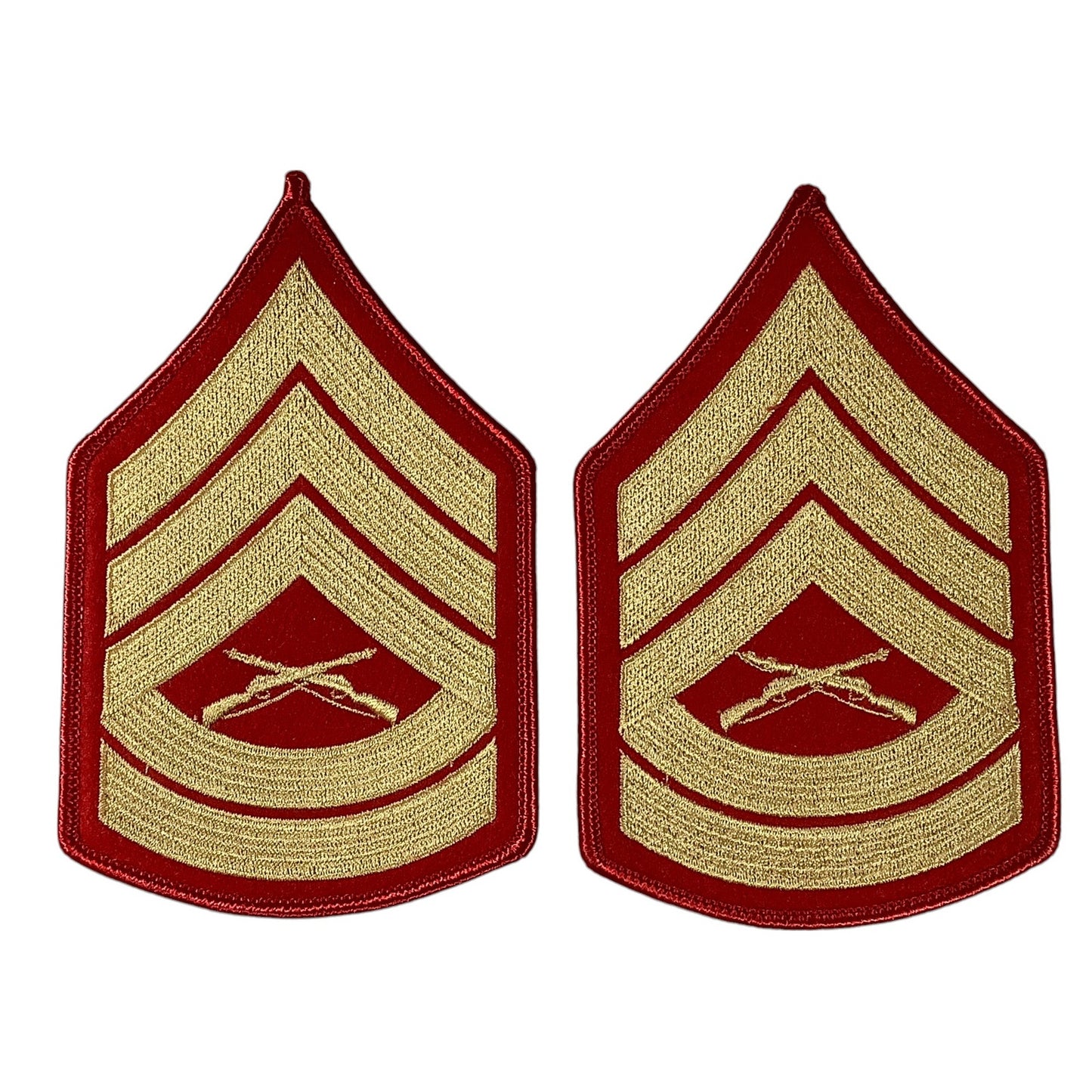 1 Set- USMC Gunnery Sergeant, Gold on Red Embroidered, Small, 4-3/4"H x 3"W