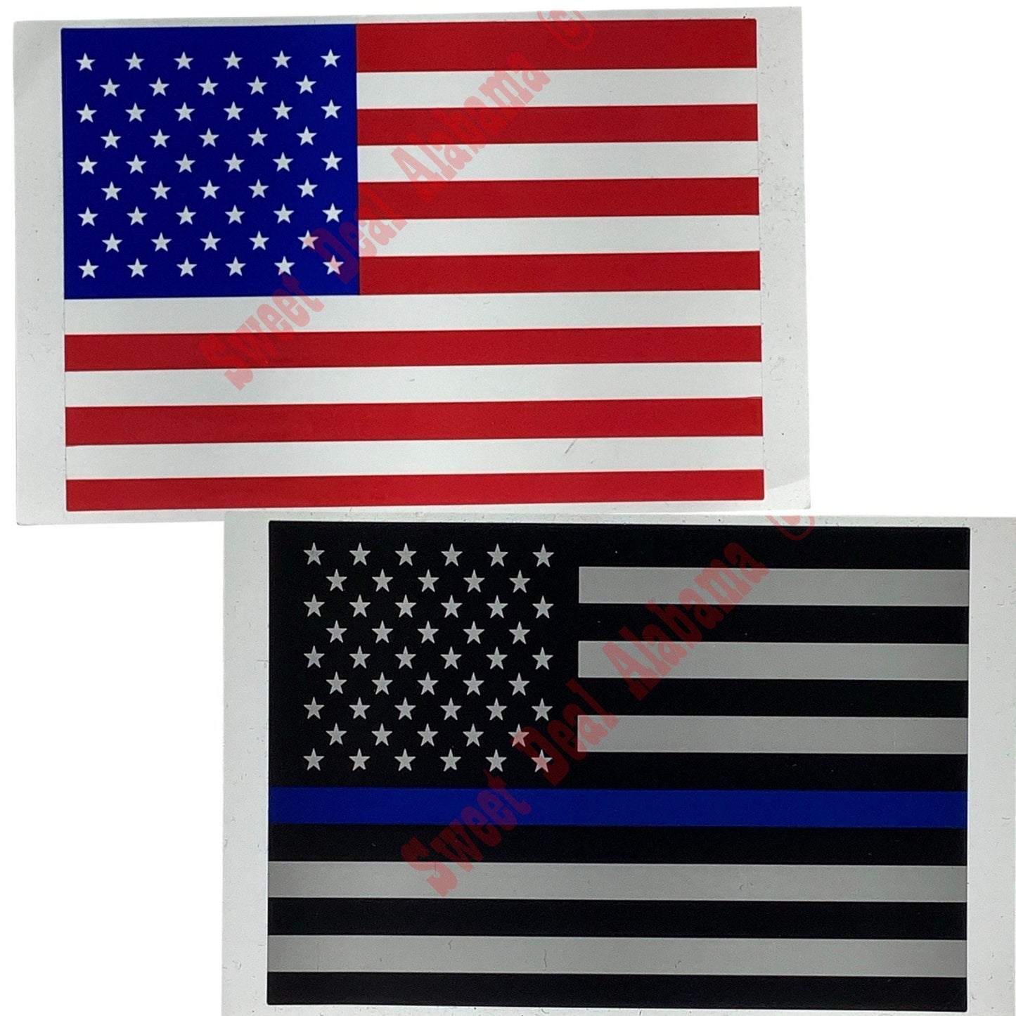 2 - 3" x 4.25" Flag Decals- (1) Thin Blue Line Flag Police Support & (1) US Flag