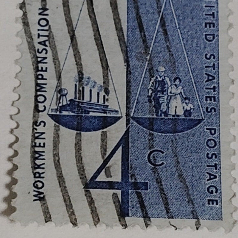 1961 Scott #1186 – 4¢ Workmen’s Compensation Law / Wisconsin Centennial