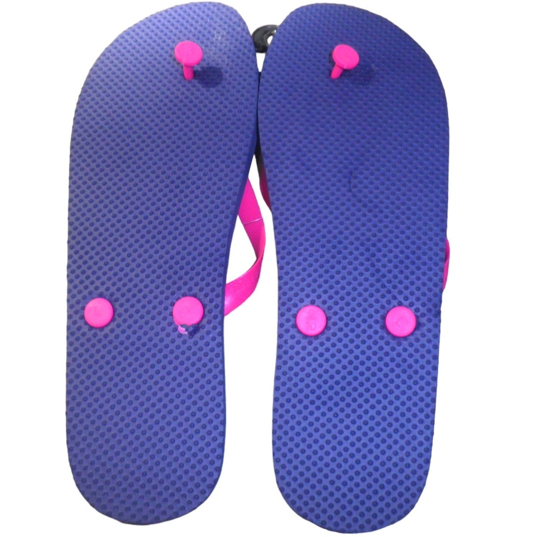 Old East Main Co. Ladies Flip Flops, Blue/Pink, Size L (9/10) Beach/Pool Perfect