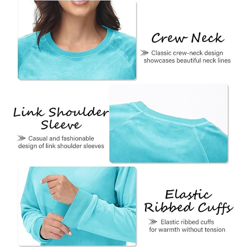 Women's Velour Casual L/S Shirt, Water Blue, Small, Velvet Top, Pullover, NWT