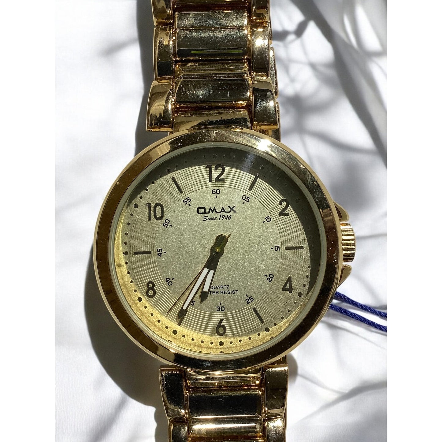 Omax HBJ979 Mens Water Resistant Quartz Watch, Gold Tone, 1-1/2"D, Needs Battery