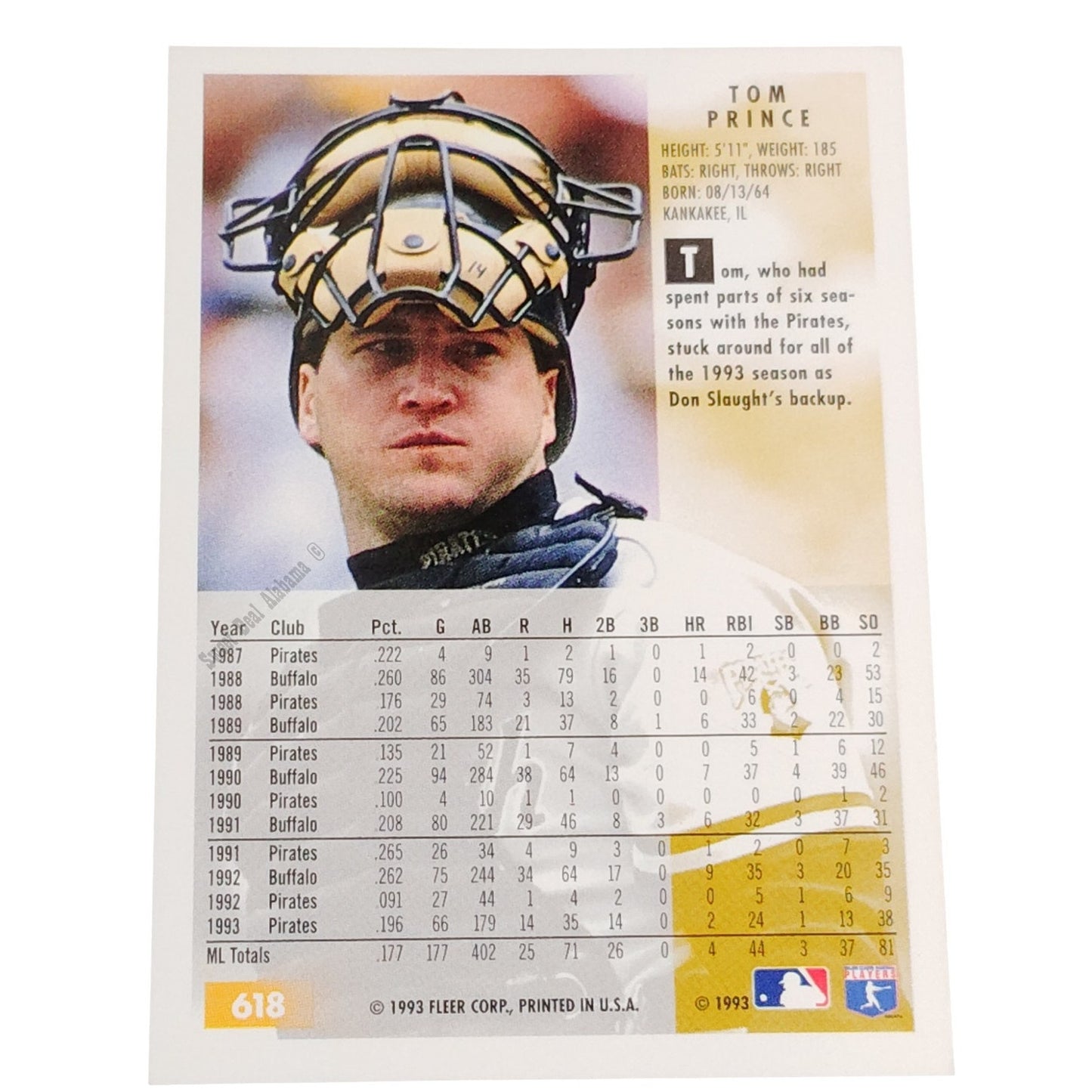 Tom Prince, Pittsburgh Pirates, #618, 1994 Fleer Baseball Collector's Card