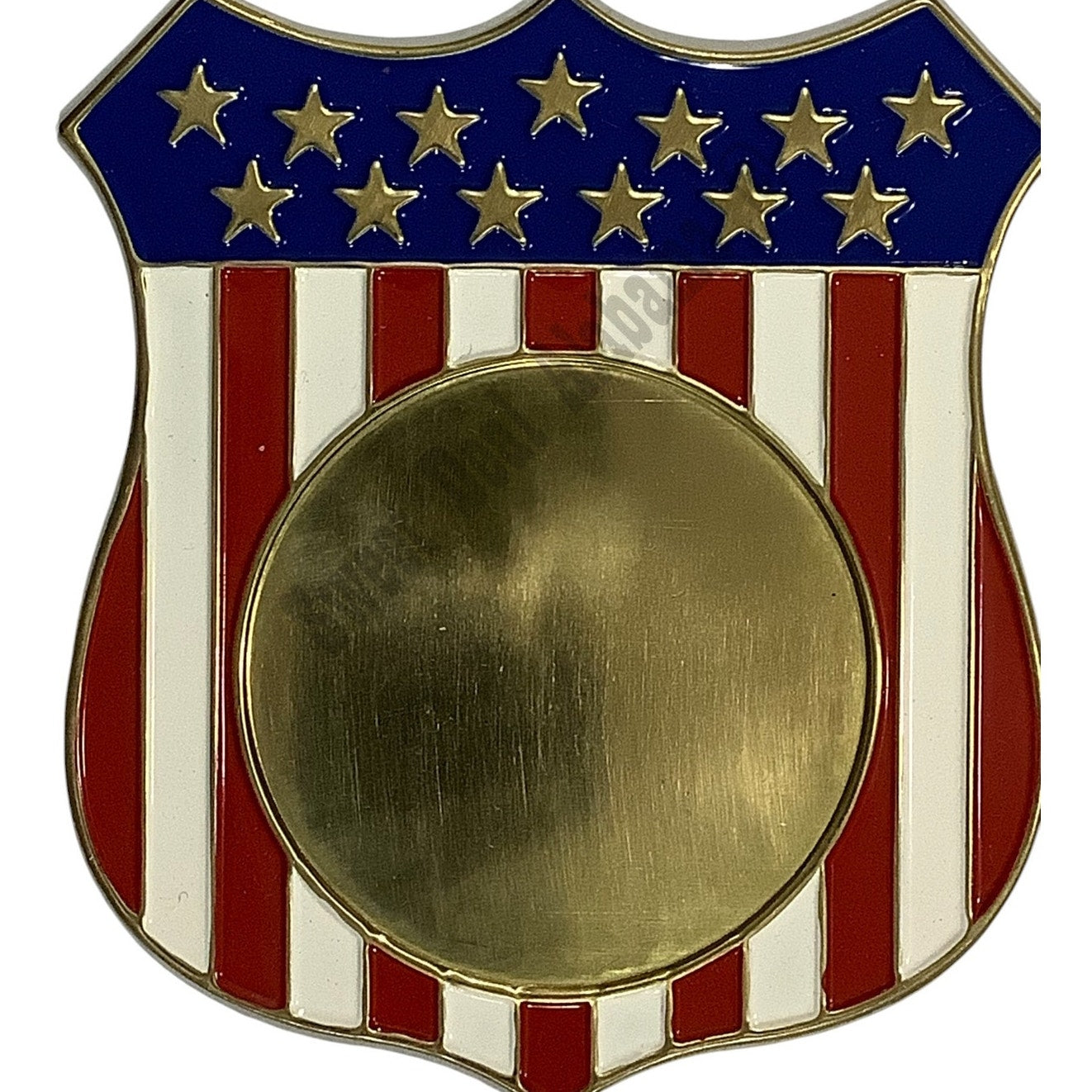 Vintage U.S Flag Metal Shield Plaque Mount 3-5/8"H x 3.25"W, Holds 2" Inserts