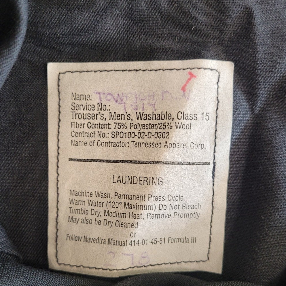 US Navy Dress Trousers - Size 31L - Blue 3346 - Poly/Wool Tropical MIL-T-41828H