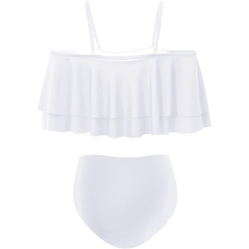 Tempt Me High Waisted Bikini Tummy Control Bottoms Ruffle Off Shoulder L(12-14)