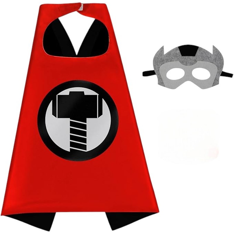 Captain Superhero Cape & 2 Masks Kids Set – Satin & Felt, Hook & Loop