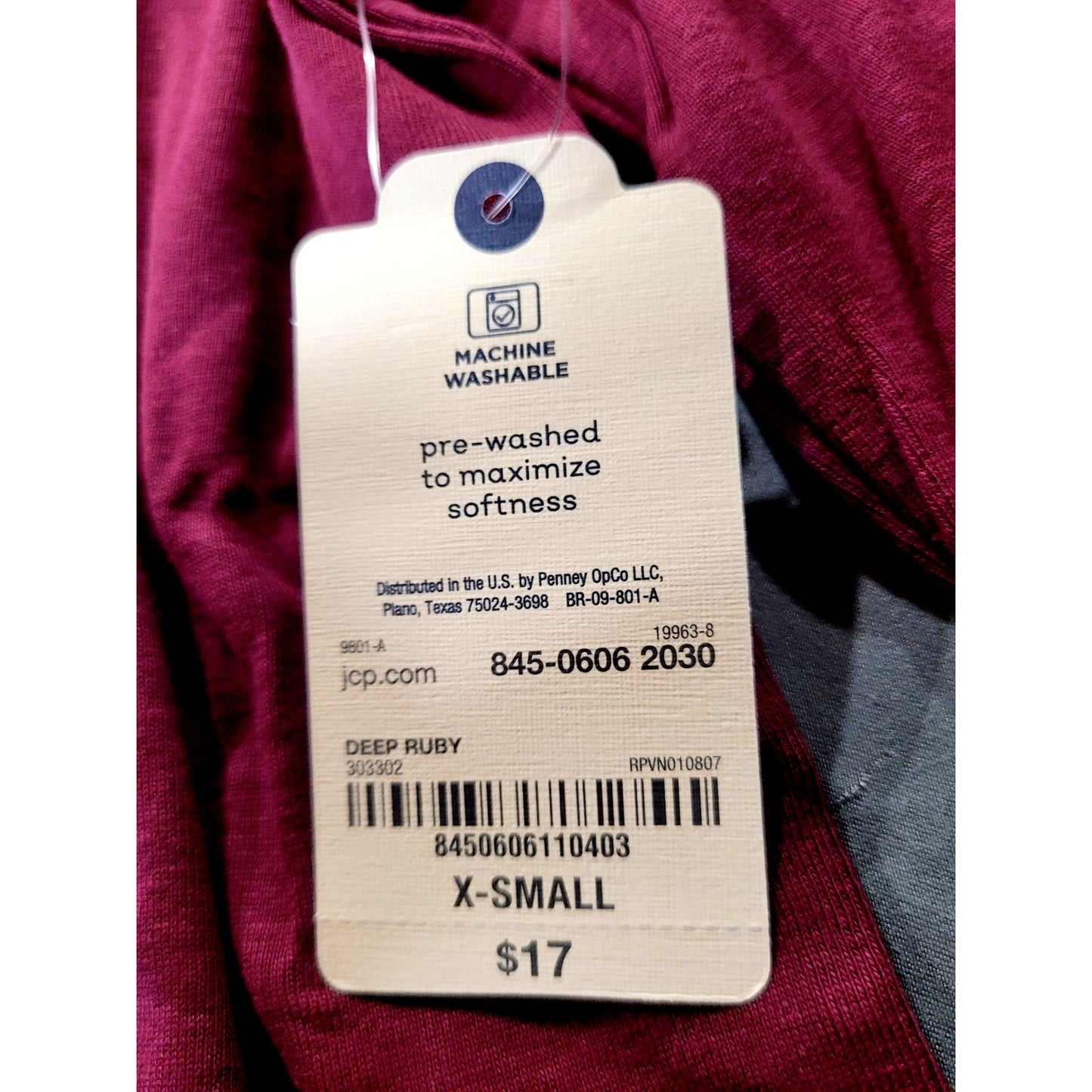 St. John's Bay Womens V Neck 3/4 Sleeve T-Shirt, Deep Ruby, XS (0-2)