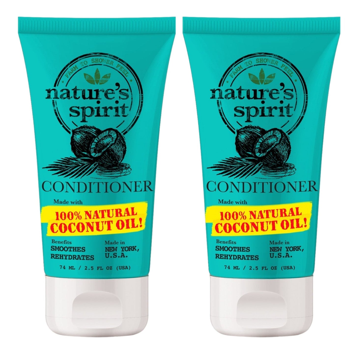 2 x Rehydrating Coconut Oil Hair Conditioner Travel Size 2.5 oz Nature's Spirit