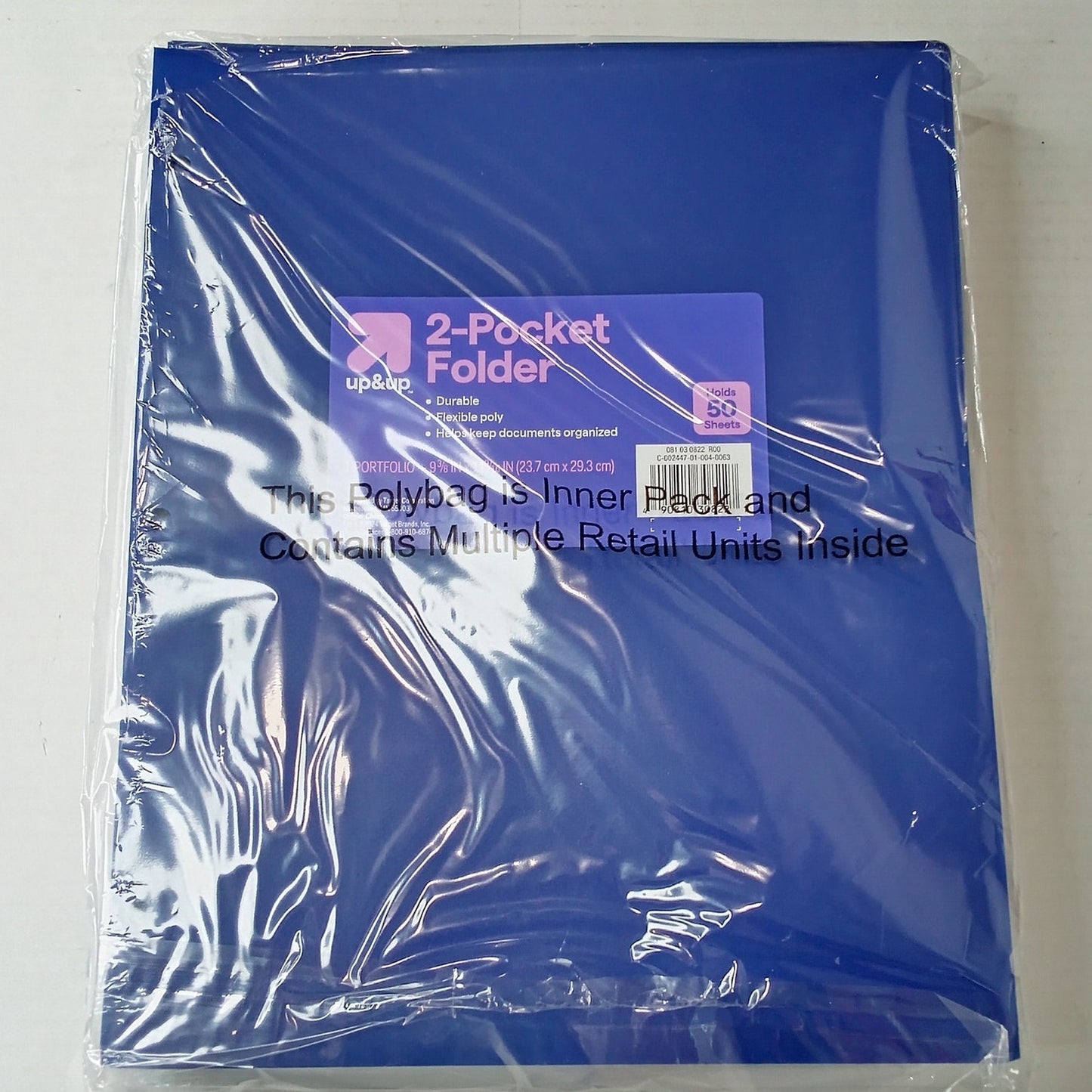 12-Pack - 2‑Pocket 3‑Hole Punch Plastic Folder – Blue – 12‑Pack