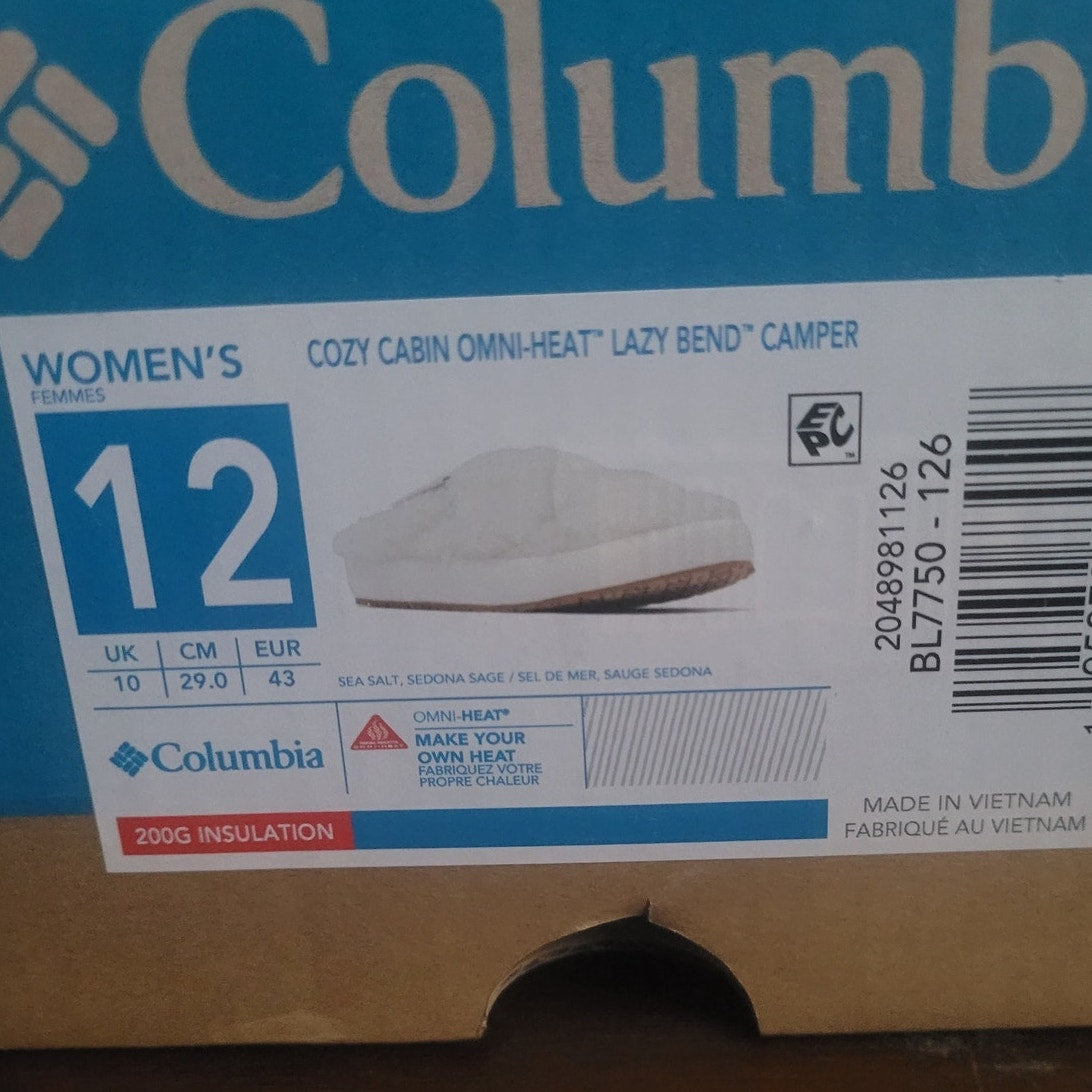 Columbia Cozy Cabin Camper – Sea Salt/Sedona Sage, Women’s 12, Omni-Heat Slip-On