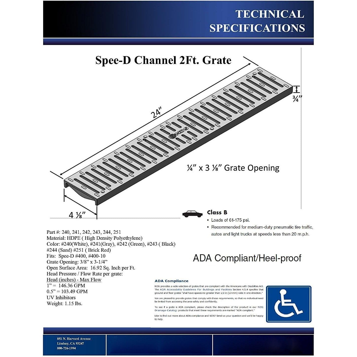 NDS Outdoor 400 Spee-D Channel Drain 4ft Grey with 2 Double Bar 24" Gray Grates