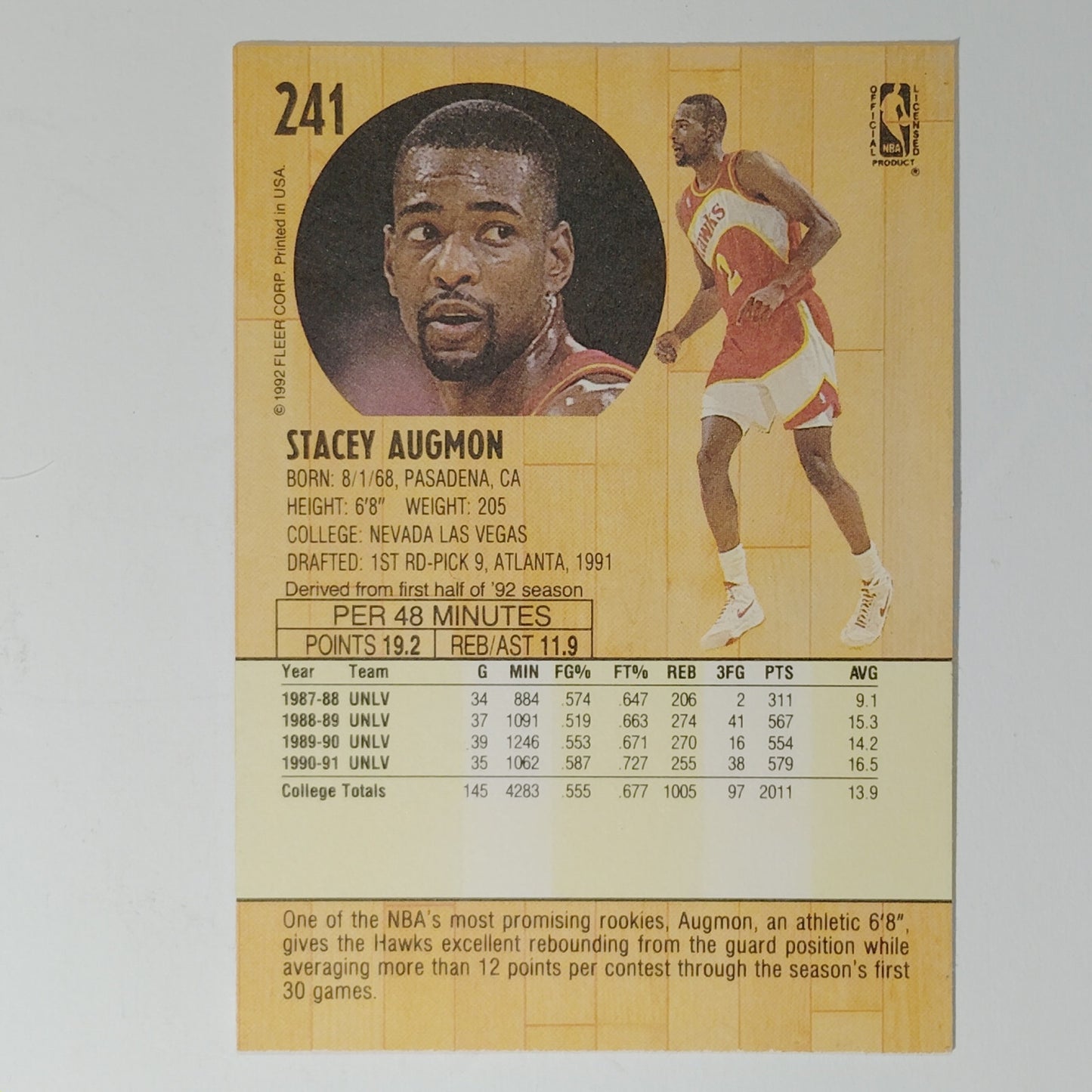 1991–92 Fleer Stacey Augmon #241 – Atlanta Hawks – Guard/Forward