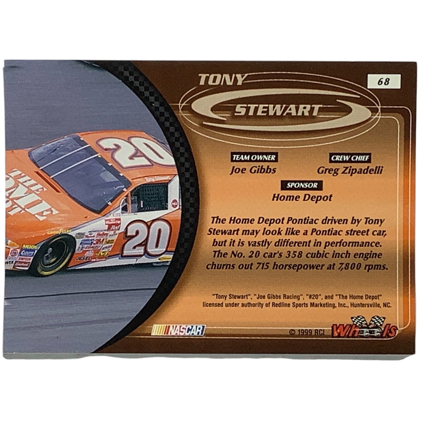 Tony Stewart #20 Home Depot Grand Prix, 1999 Wheels #68 NASCAR Winston Cup, NM+